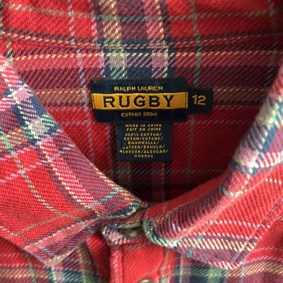 Rugby by Ralph Lauren Plaid Multicolor Cotton Flannel Top. Size 12 Slim Fit - Picture 2 of 8